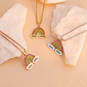 Rainbow Couple Name Necklace Engraving Pendant