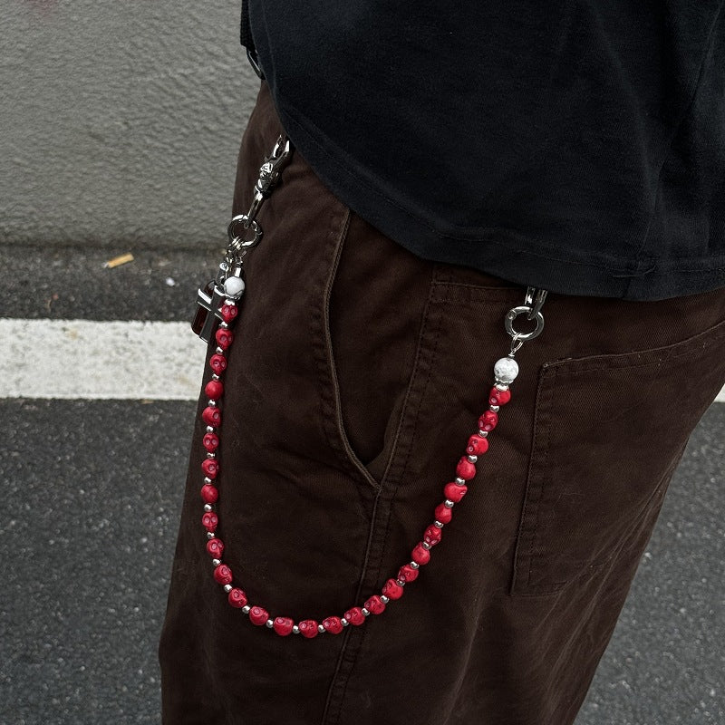 Punk Red Skull & Vintage Cross Pant Chain