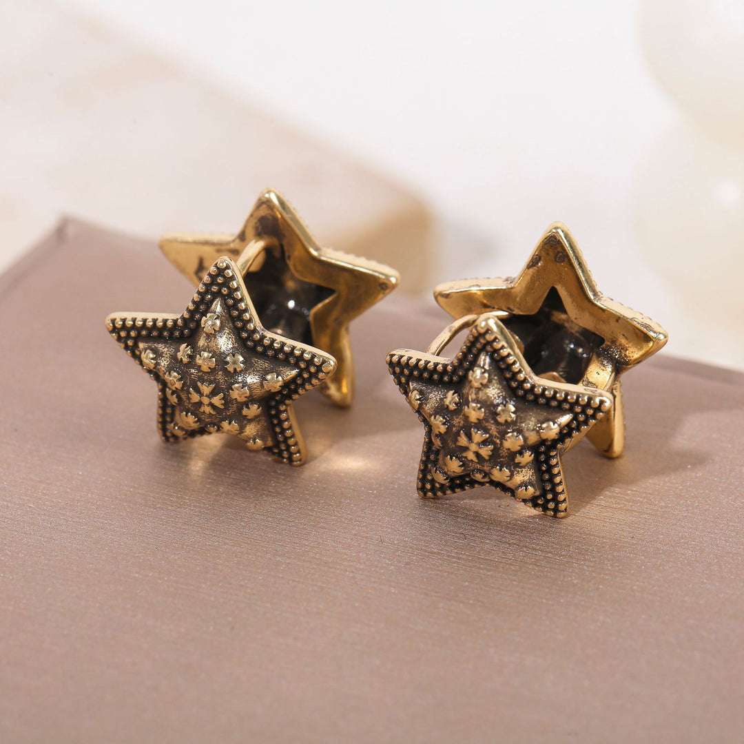 Chrome Hearts-Inspired Rhinestone Five-Pointed Star Earrings
