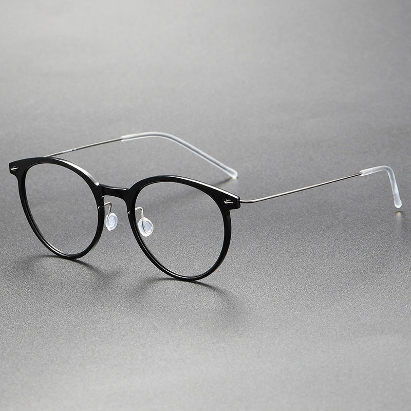 Black Round Eyeglasses Timeless Acetate & Gold Titanium Design