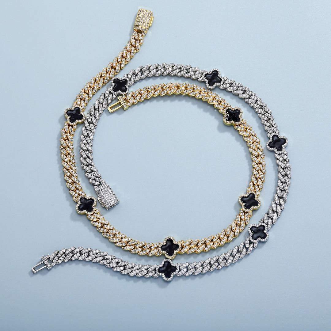 Hip-hop four-leaf clover zircon chain, tennis chain.