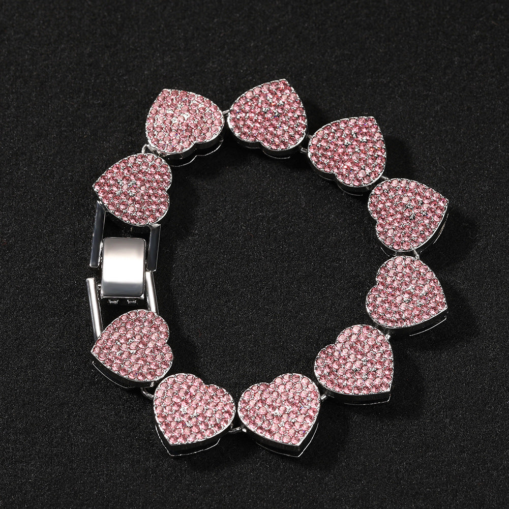 Pink diamond alloy heart geometric versatile bracelet