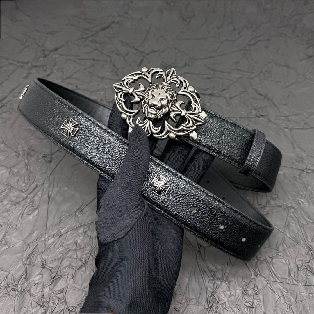Chrome Hearts Belt with Cross Rivets and Tongue Buckle
