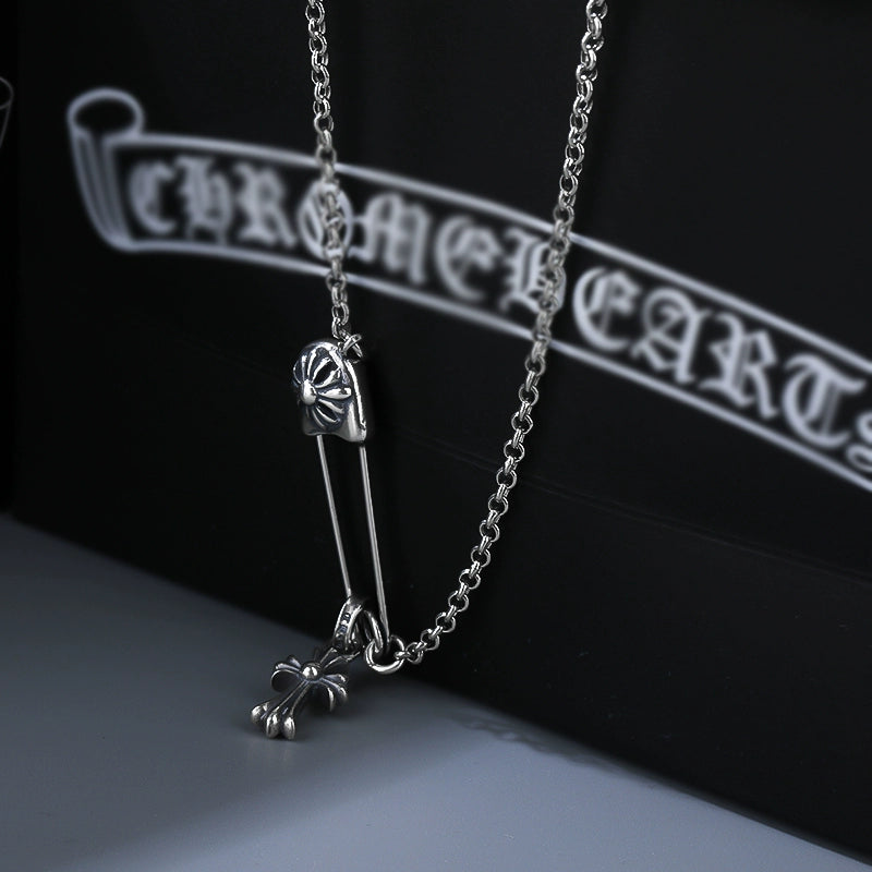 Chrome hearts cross small pin Thai silver necklace