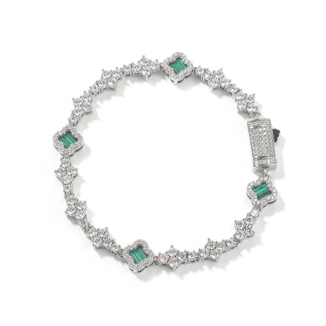 Four-Leaf Clover Airplane Charm Zirconia Tennis Chain Bracelet