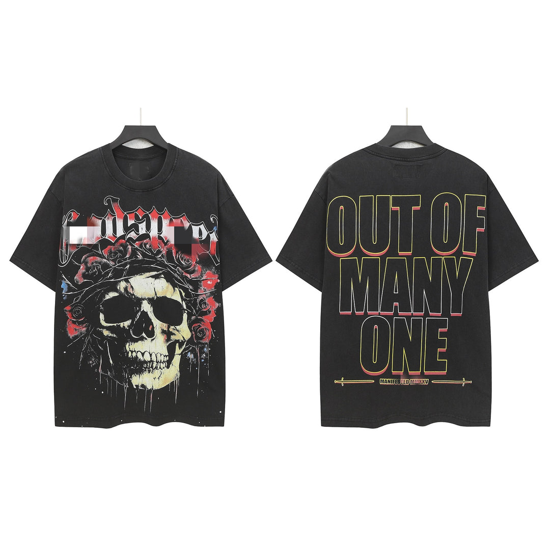 Skull Man rock band print hip-hop loose T-shirt