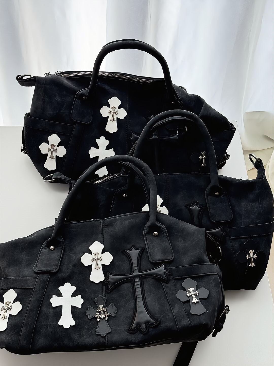 Chrome Hearts Black and White Patchwork Travel Bag