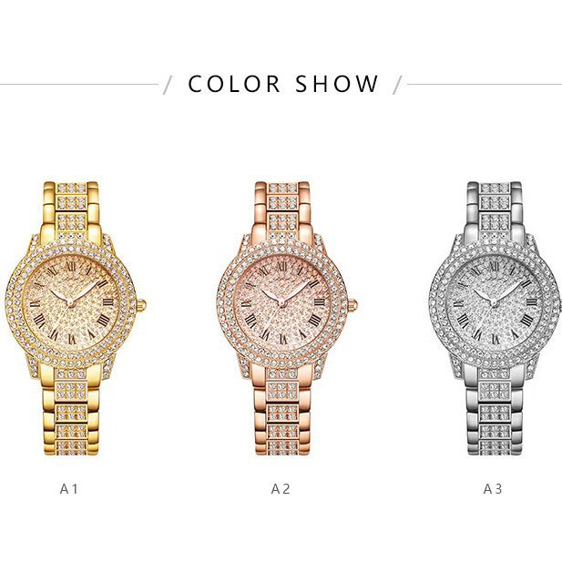 Women's Watch with Roman Numerals and Full Diamond Dial
