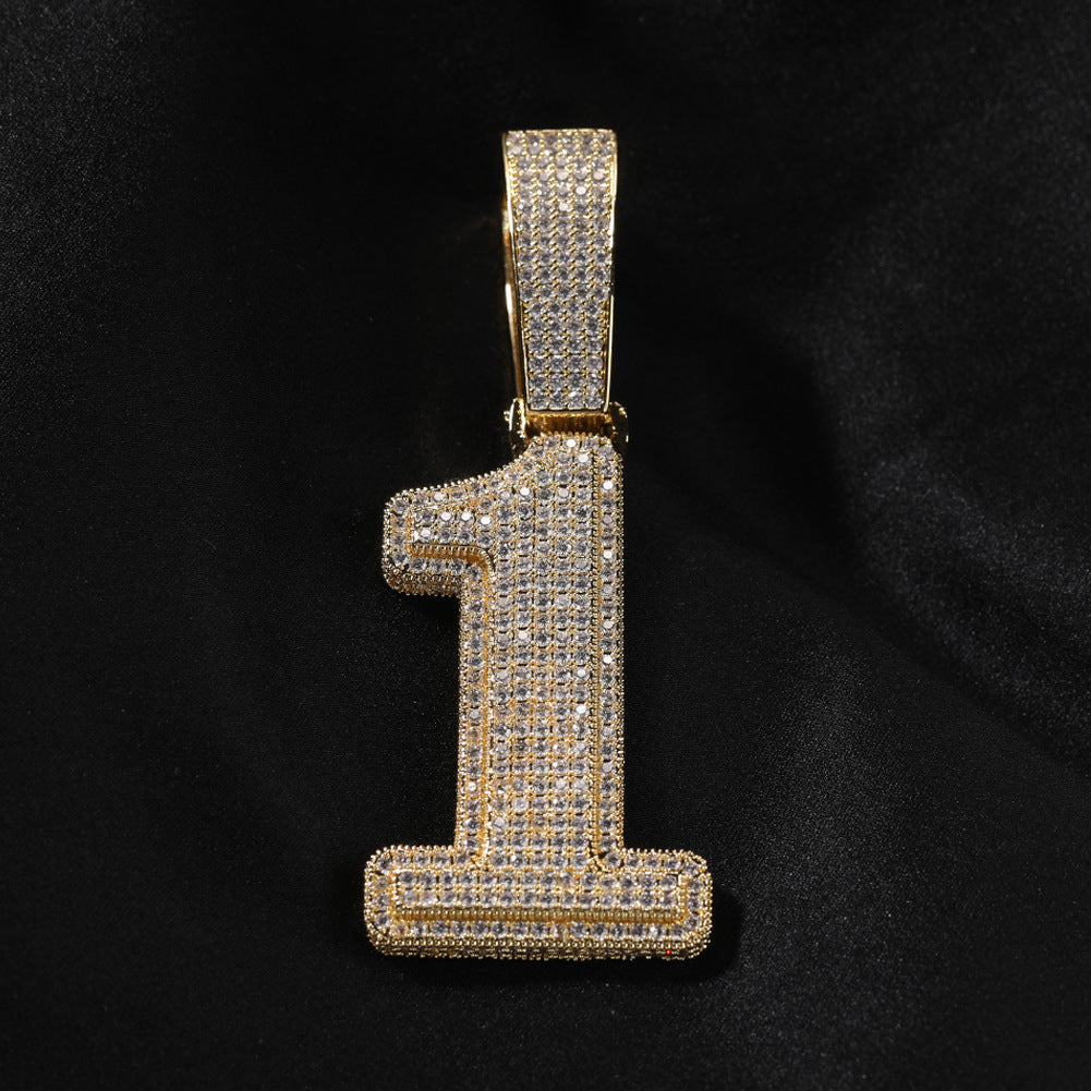 Hip-hop diamond-encrusted number pendant