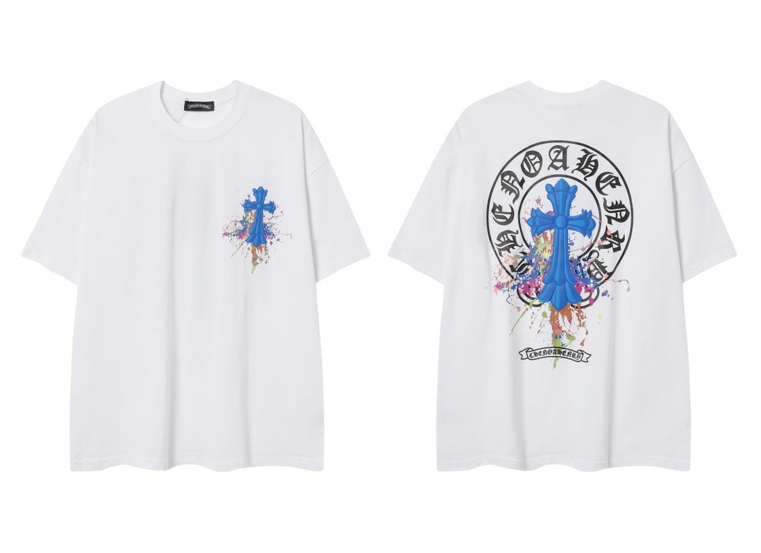 Chrome Heart horseshoe Sanskrit cross fluorescent wings T-shirt