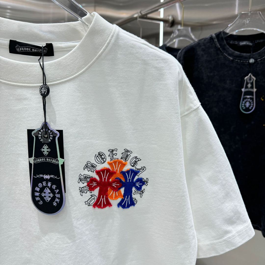 Chrome Hearts Washed Appliqué Embroidered Short-sleeved T-shirt