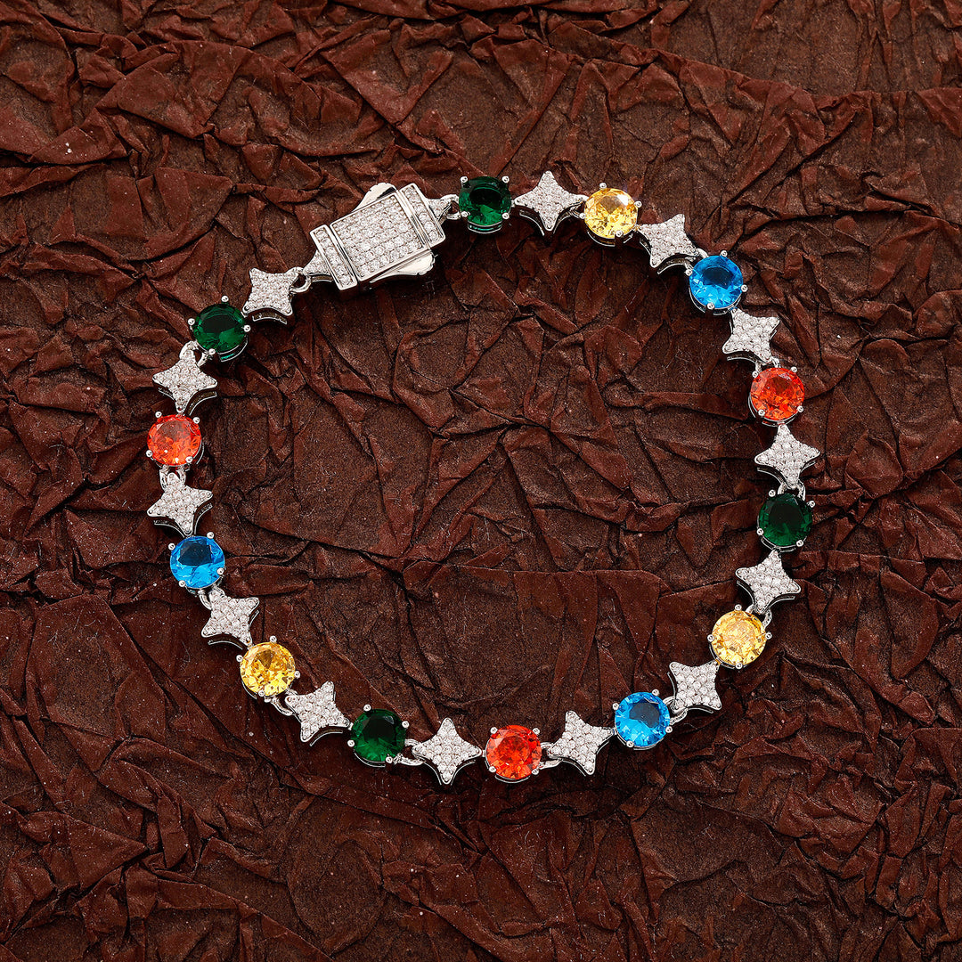 4mm Tennis Chain, 6mm Copper-Set Zircon Star & Sunburst Bracelet