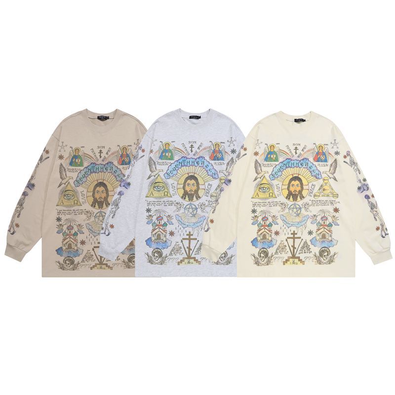 Skull angel print vintage distressed long - sleeve