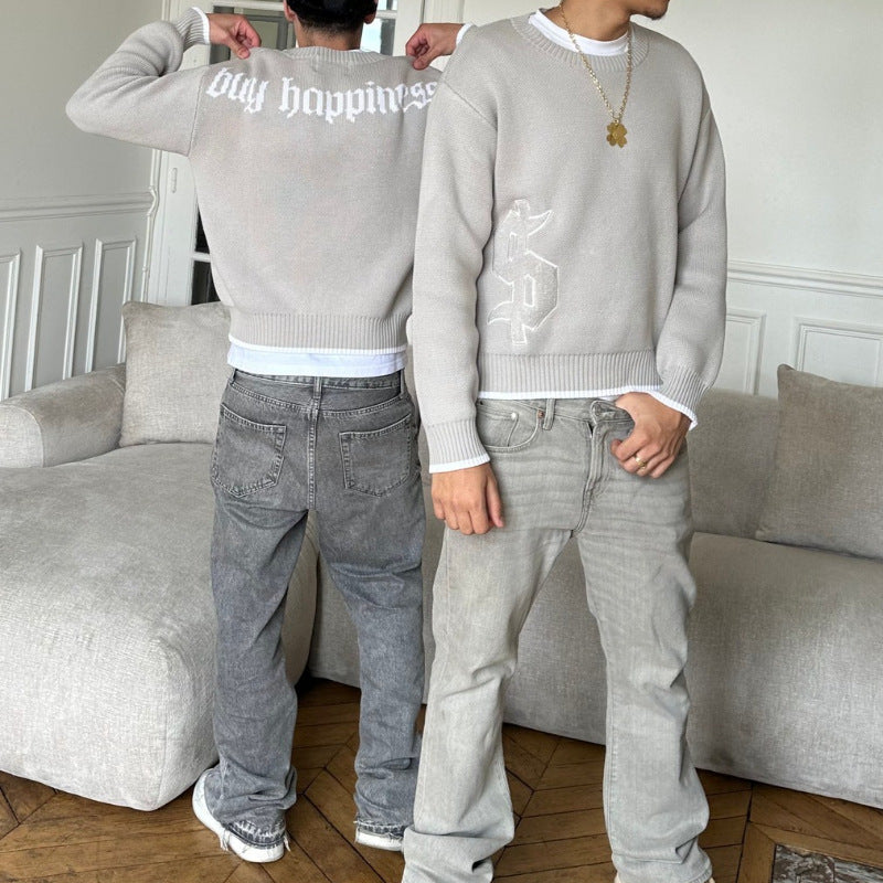 Embroidered crew neck sweater for men