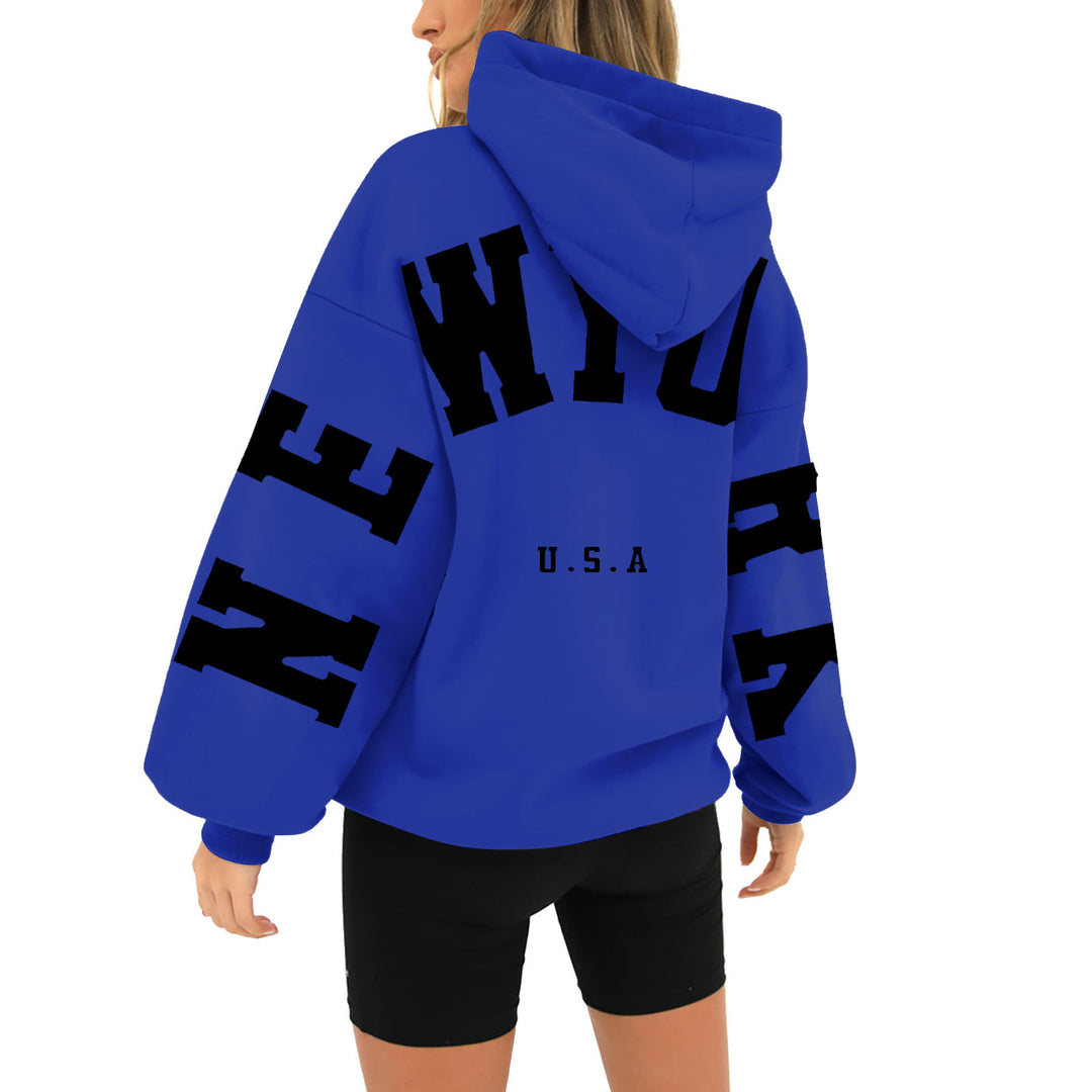 wyo newyork letter print hoodie, loose fit, oversized hoodie