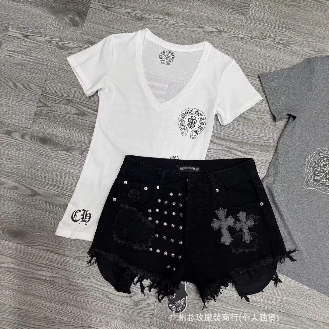 Chrome Hearts Cross Rivet Design Hip Hop Shorts
