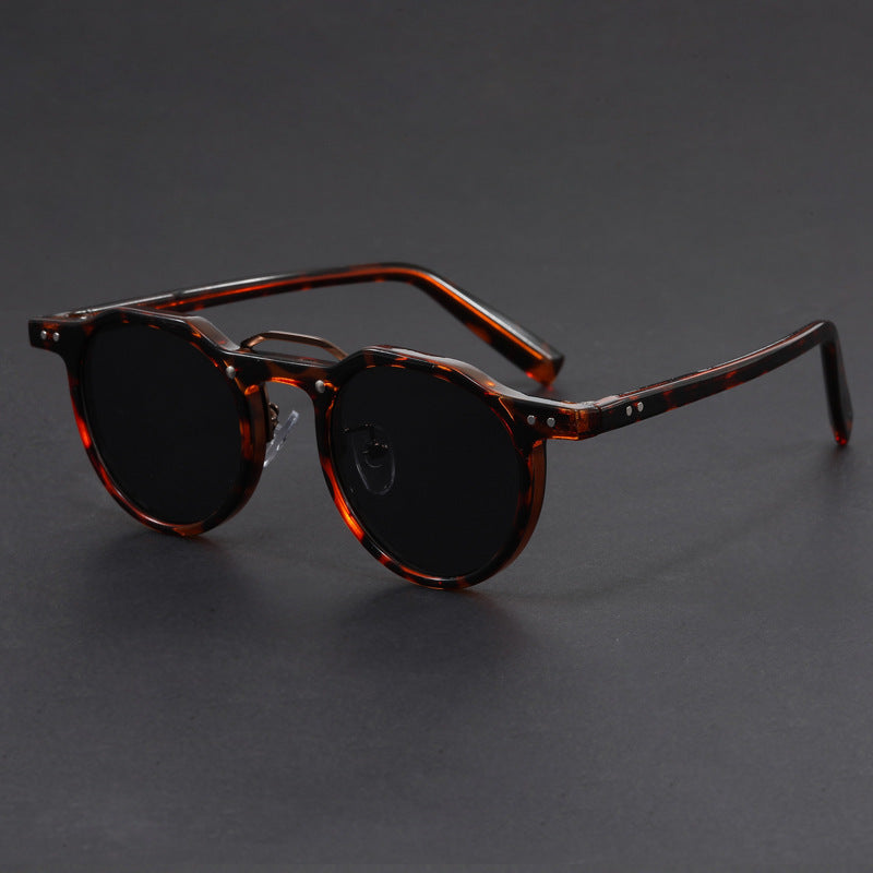 Punk small round frame faux acetate sunglasses