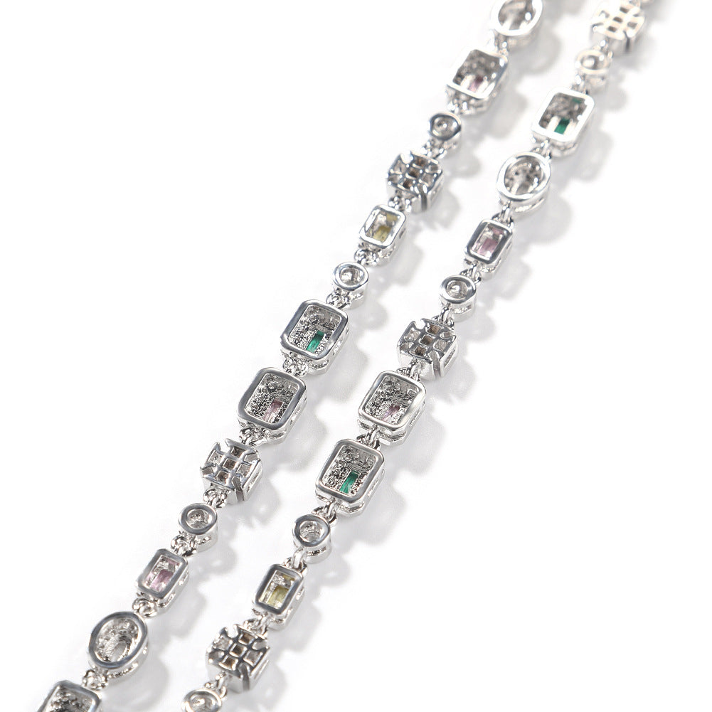 Hip-Hop Diamond-Encrusted 6mm Colored Gemstone Bracelet