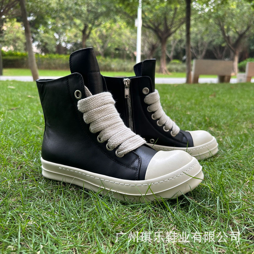 Genuine Leather High-Top Skate Shoes with Wide Laces