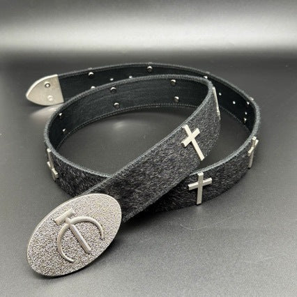 OYE Dark Aesthetic Cross Belt Calf Hair Waistband