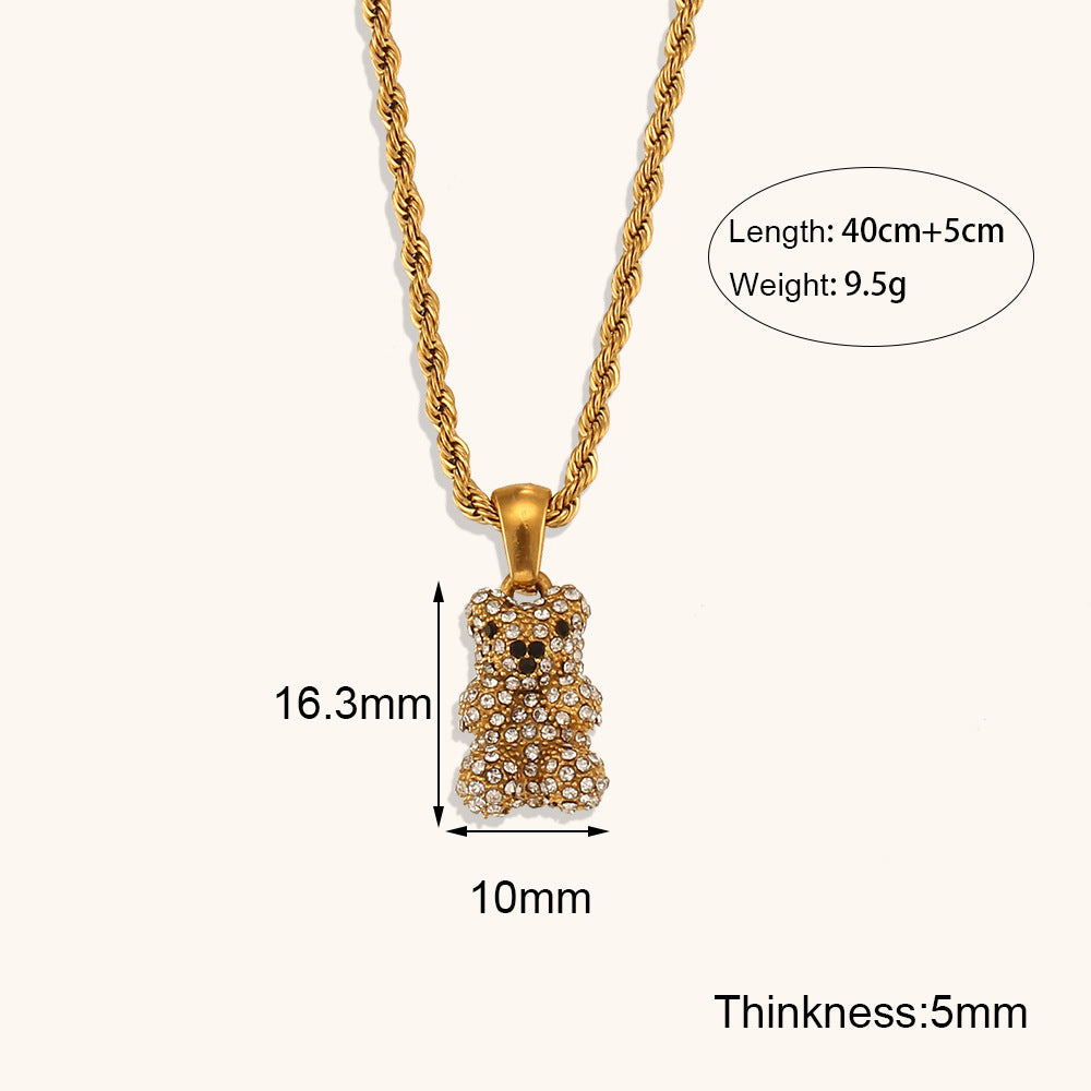 Bear pendant 18K zirconium necklace