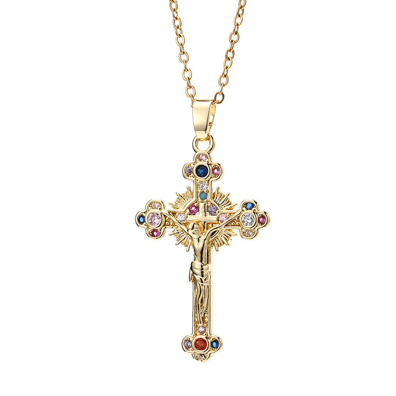 Cross colored zircon micro inlaid zircon necklace pendant