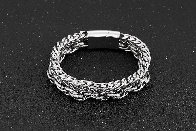 Punk Rock Minimalist Fashion Stainless Steel Double-Layer Bracelet