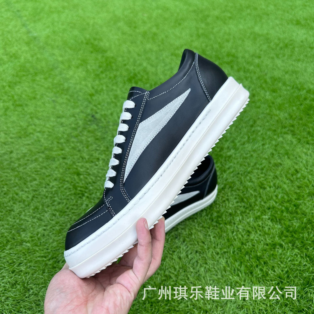 Calfskin Low-Top Skate Shoes Round Toe Flat Heel