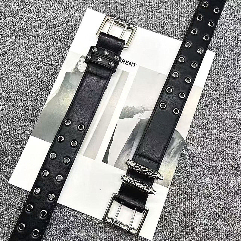 Chrome Hearts Vine Carved Coral Buckle Gothic Studded Leather Belt