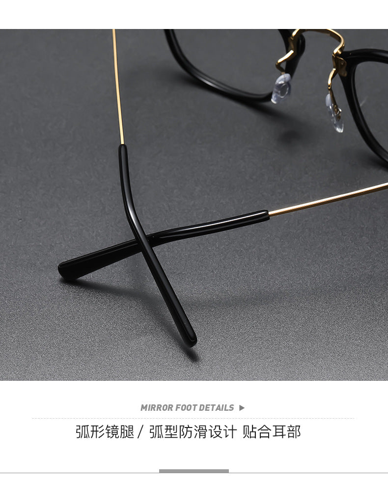 Square retro acetate titanium frame eyeglasses