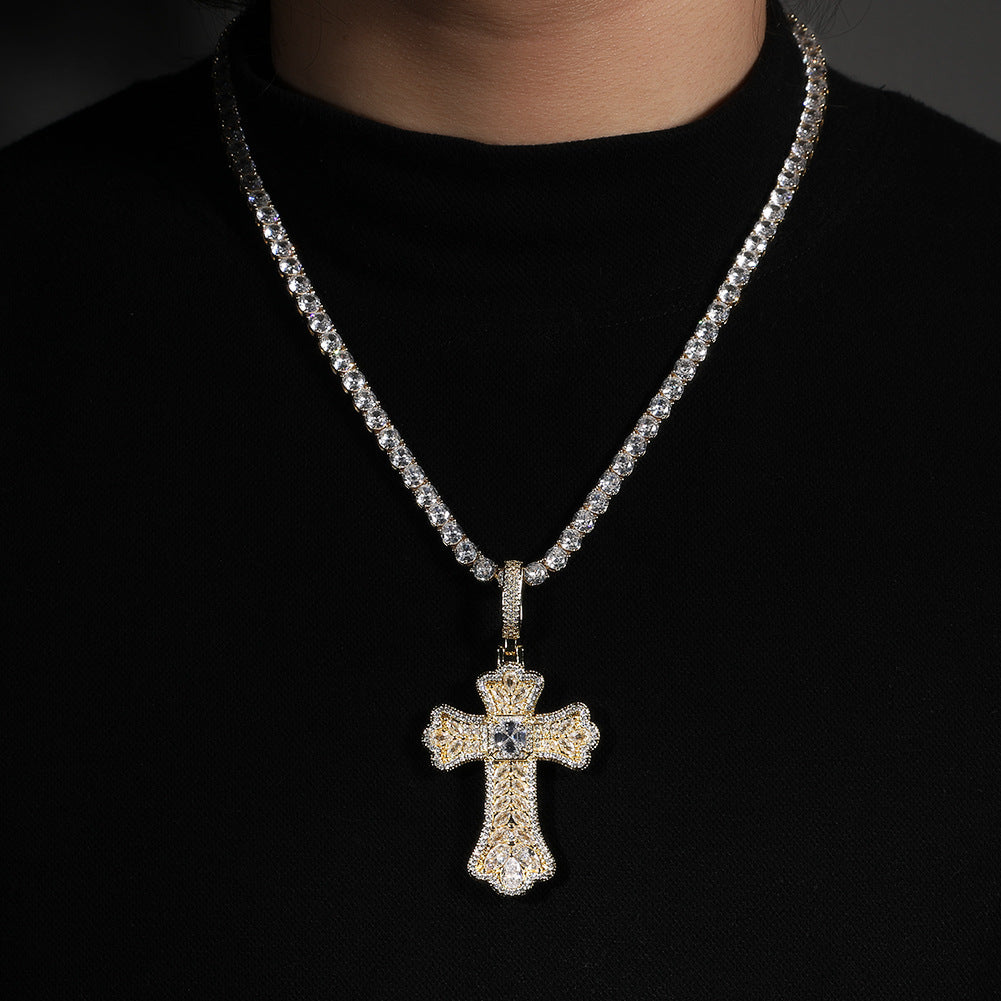 Hip-hop full diamond colorful wheat ear cross pendant
