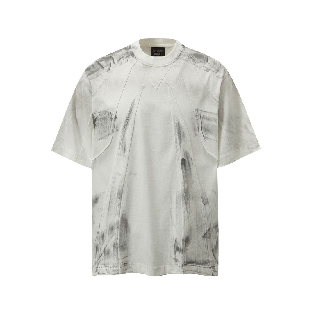 Distressed deconstructed patchwork short-sleeved T-shirt