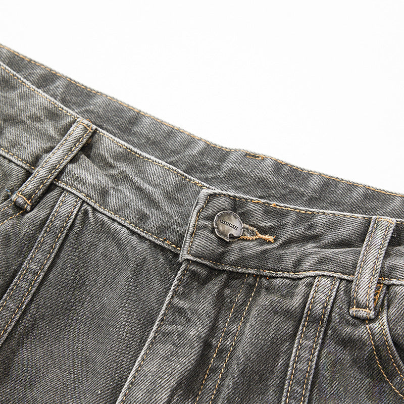 Brushed ripped pure cotton washed jeans