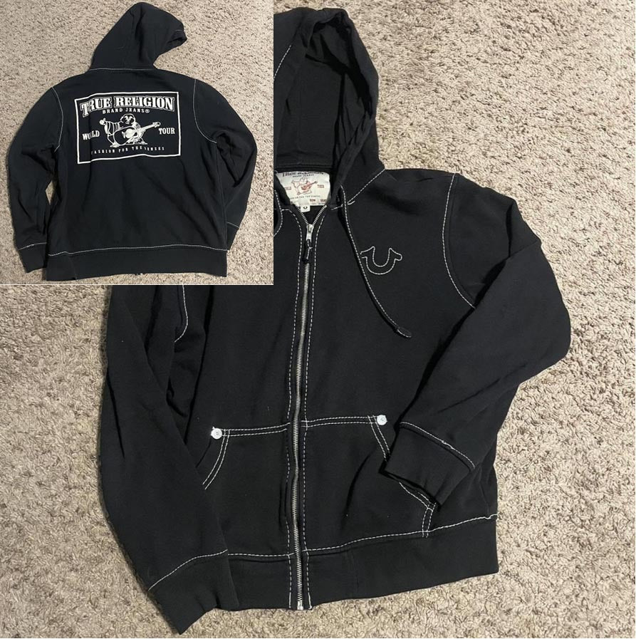 TRUE RELIGION Letter Print Zipper Hoodie