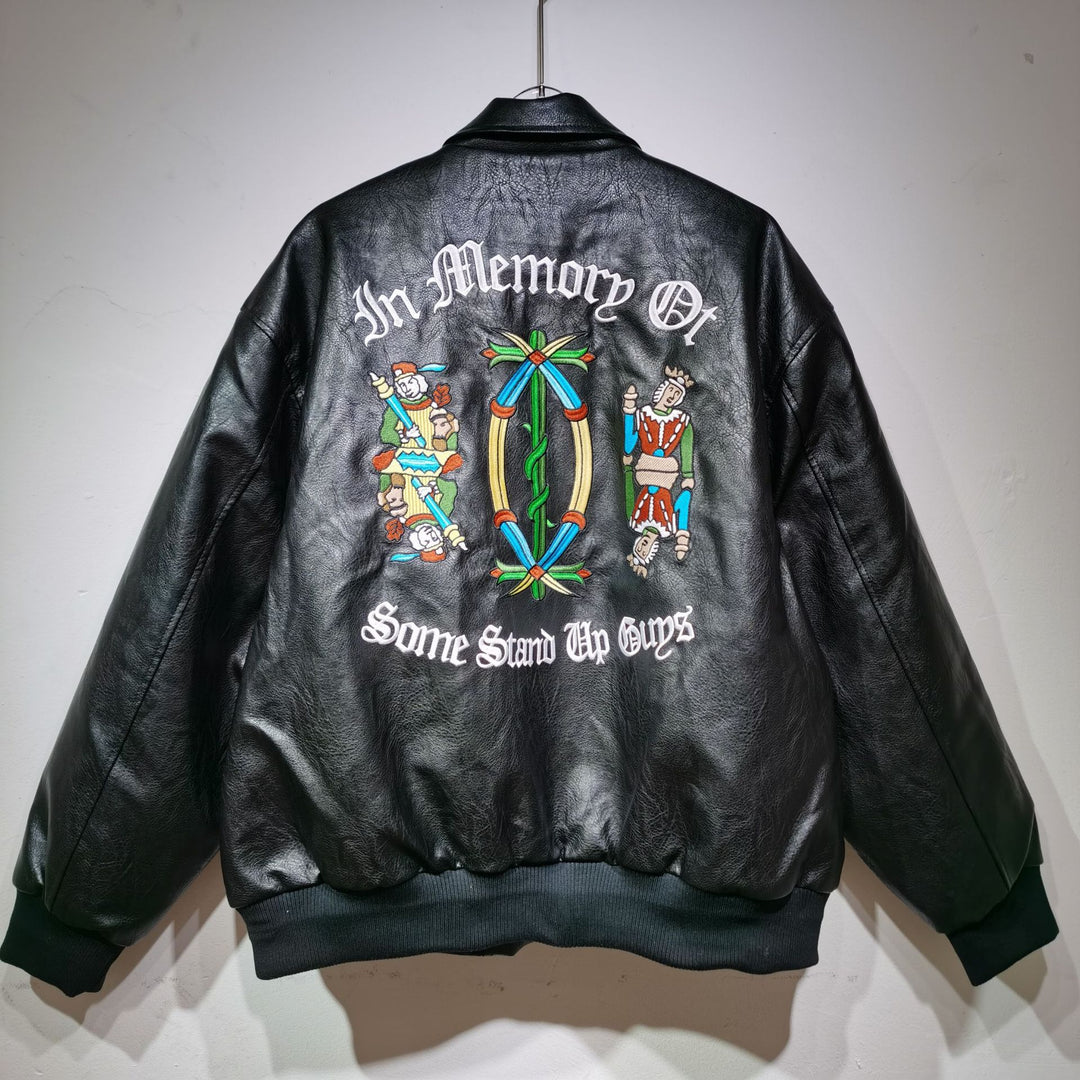 Biker Leather Jacket featuring King and Queen of Spades Motifs