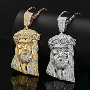 Micro Paved Zircon Jesus Head Hip Hop Men's Pendant Necklace