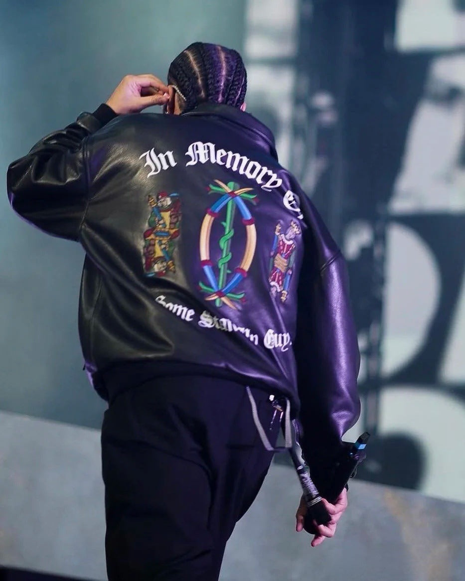 Biker Leather Jacket featuring King and Queen of Spades Motifs