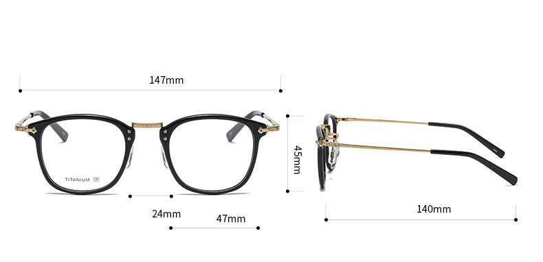 Square retro acetate titanium frame eyeglasses
