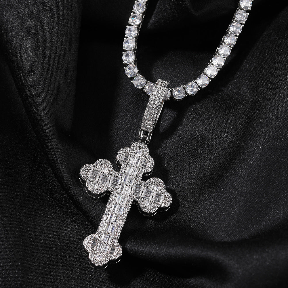 Hip-hop large diamond-encrusted cloud cross pendant