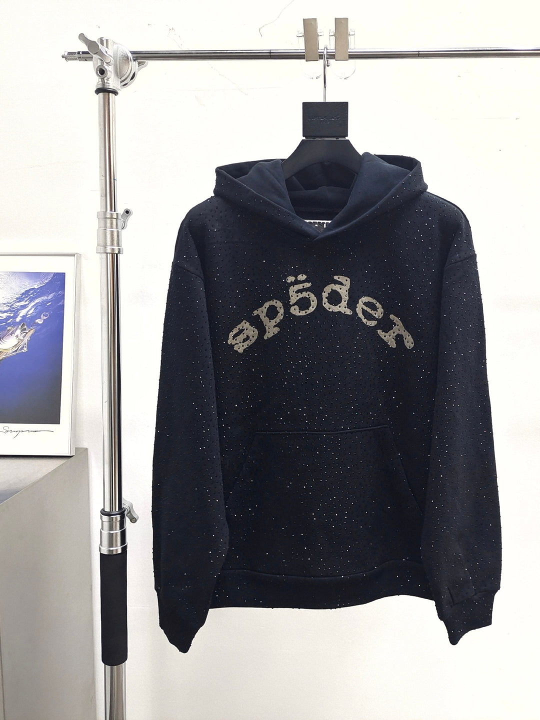 Sp5der full-rhinestone hoodie and sweatpants