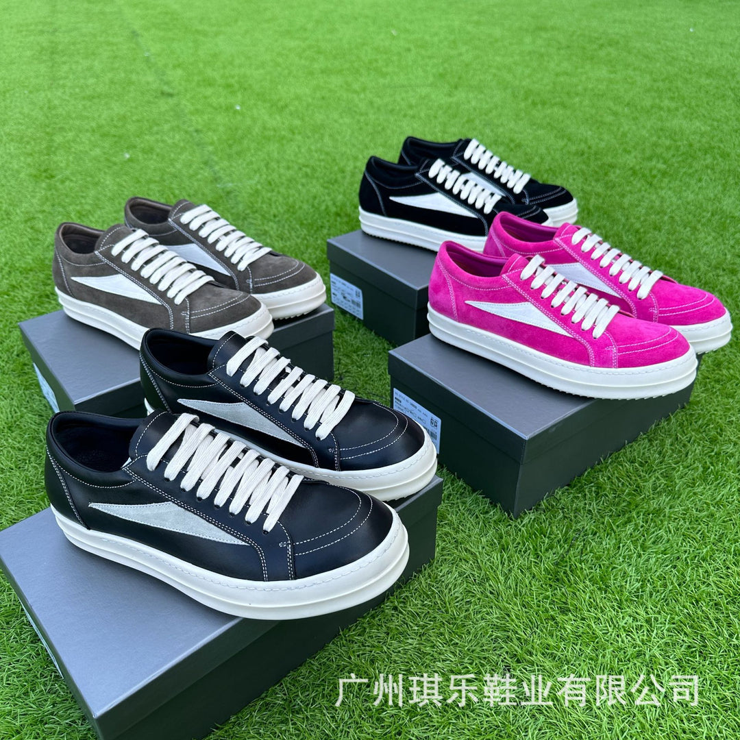Calfskin Low-Top Skate Shoes Round Toe Flat Heel
