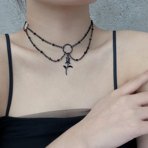 Dark Cross Rose Star Necklace