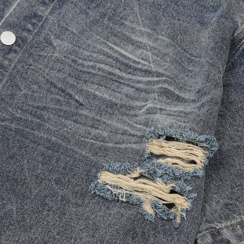 Raw-Hem Leopard-Print Patchwork Denim Shirt & Shorts Set