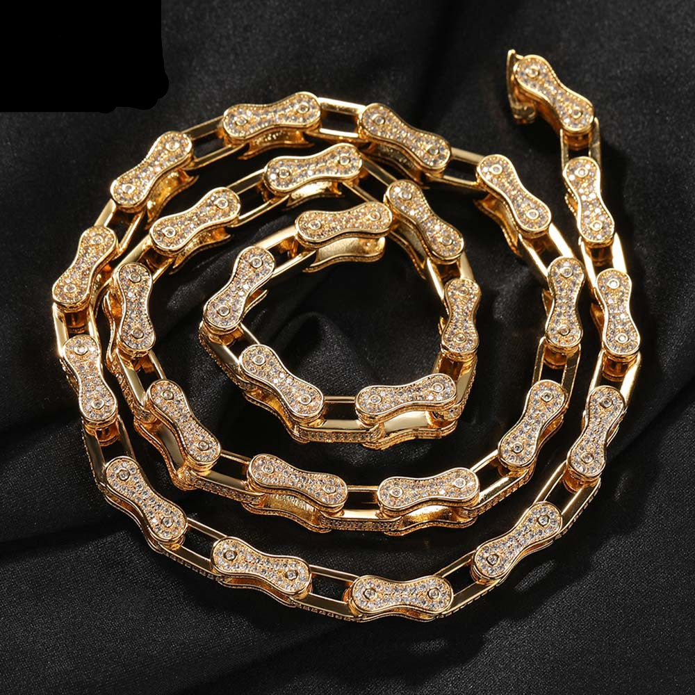 Hip Hop Rhinestone 5mm Bicycle Chain Necklace