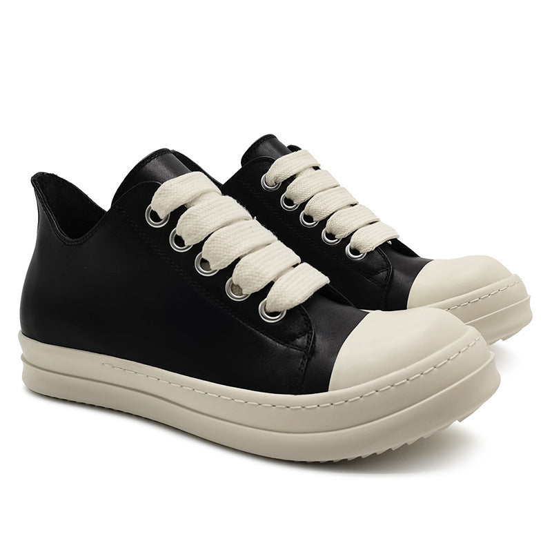 Genuine Leather Low-Top Skate Shoes with Wide Laces