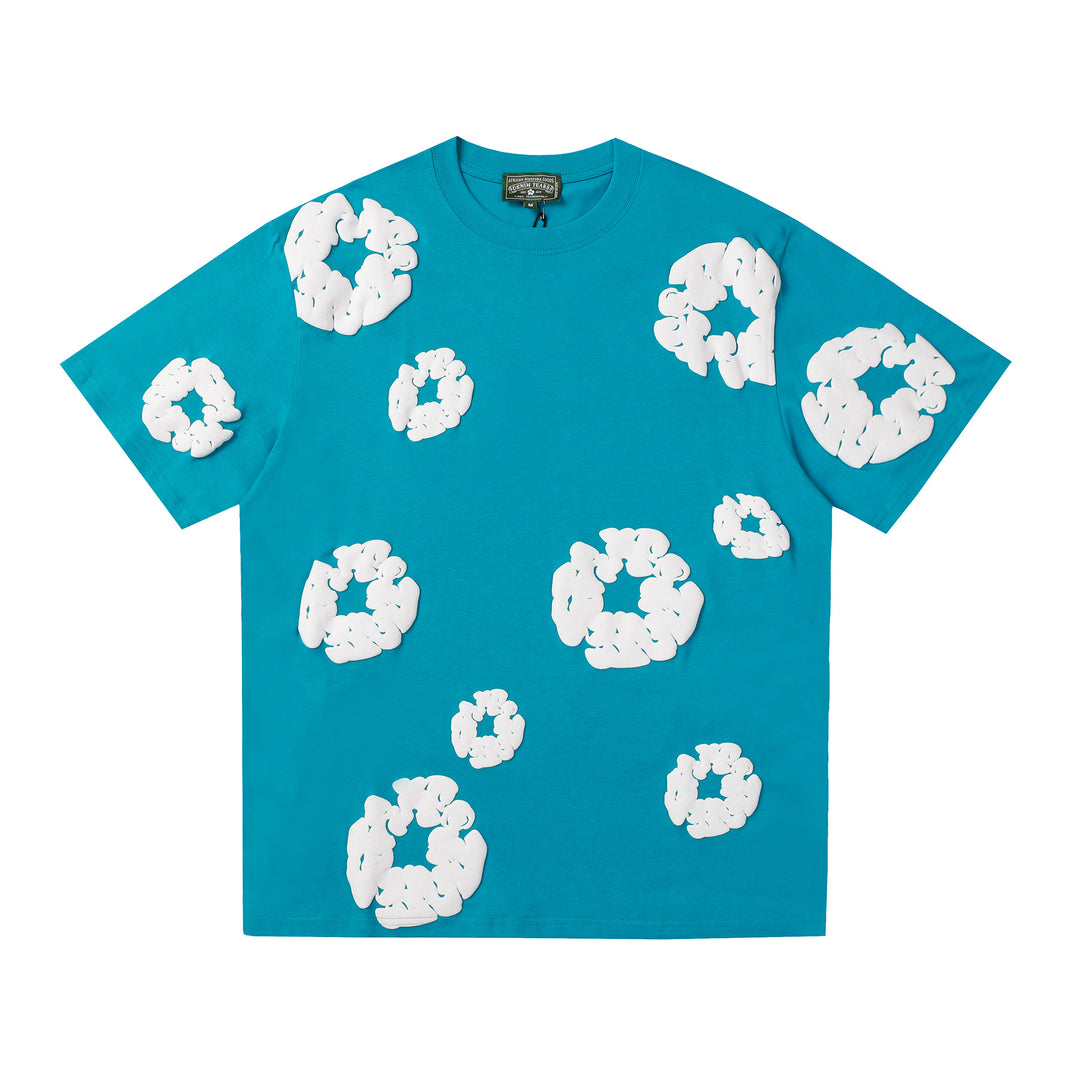 Foamed Kapok Flower Loose-Fitting Short-Sleeved Shorts
