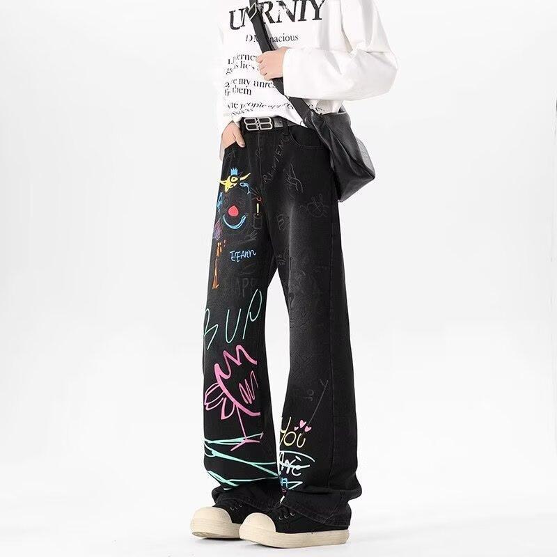 Graffiti-Print Straight-Leg Loose-Fit Jeans