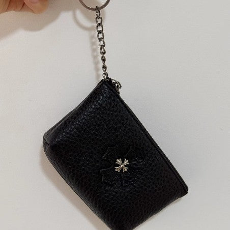 Chrome Hearts top-grain leather cross coin purse