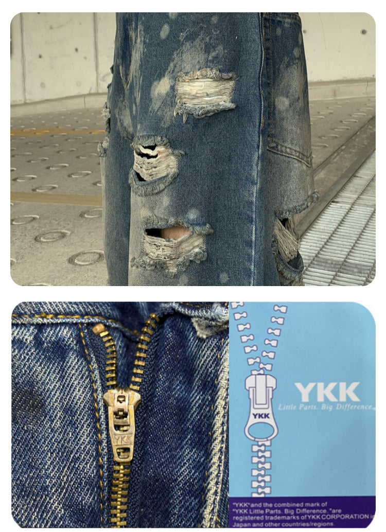 Wasteland-Style Distressed Loose-Fit Scythe Cut Jeans