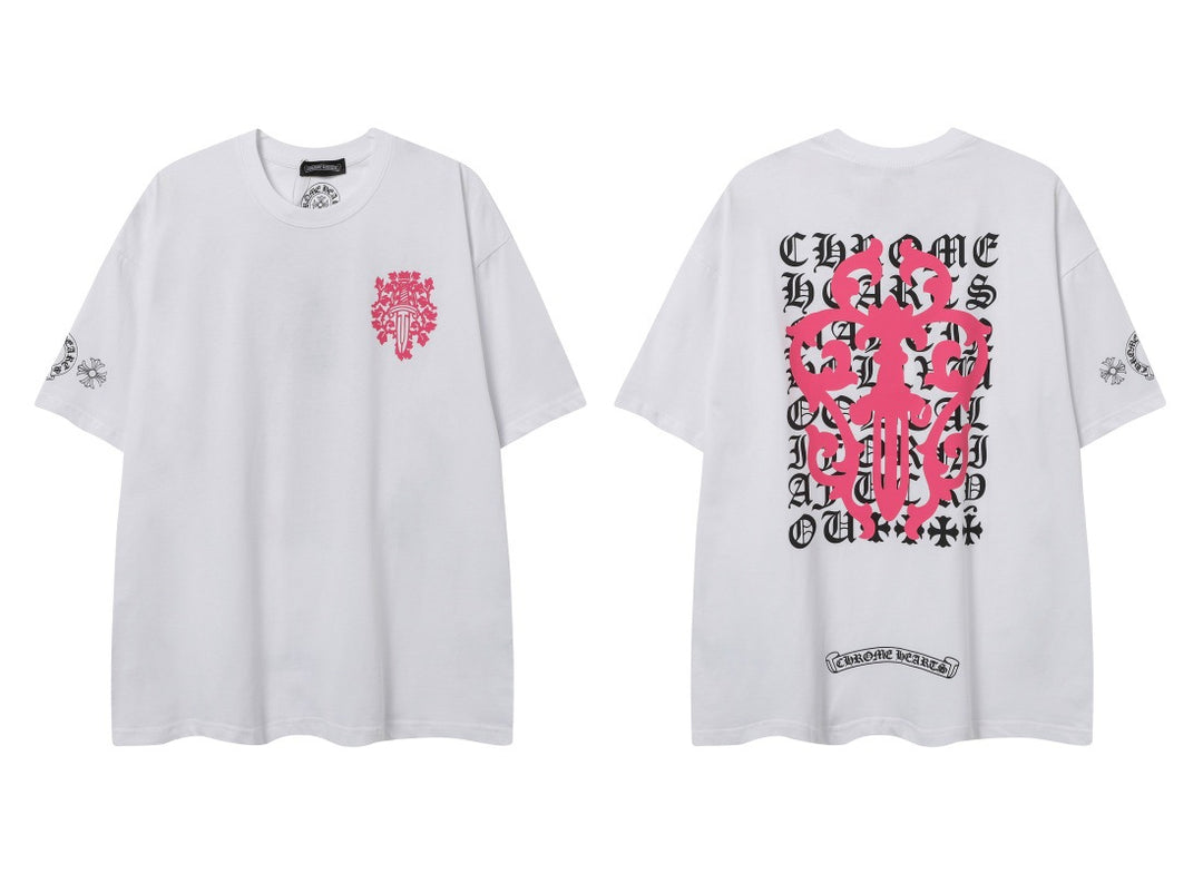 Chrome Heart horseshoe Sanskrit cross fluorescent wings T-shirt